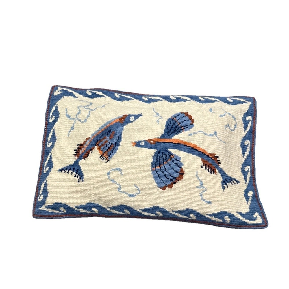 Vintage Needlepoint Throw Pillow Pheasant Hand Made In Greece Boho Cottagecore